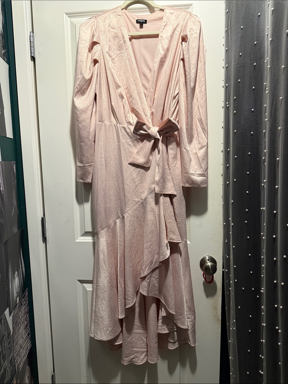 Express Pale Pink Long Sleeve Wrap Midi Dress